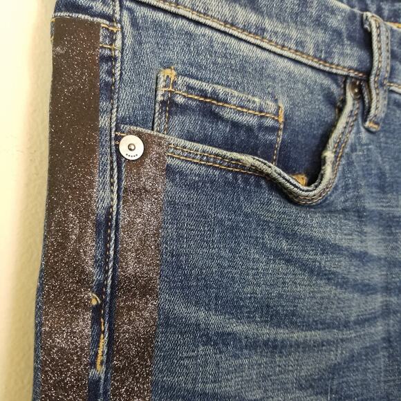 BLANK NYC Skinny Crop Jeans 28 Glitter Side Stripe Raw Hem Disco Party Fun - Picture 3 of 11